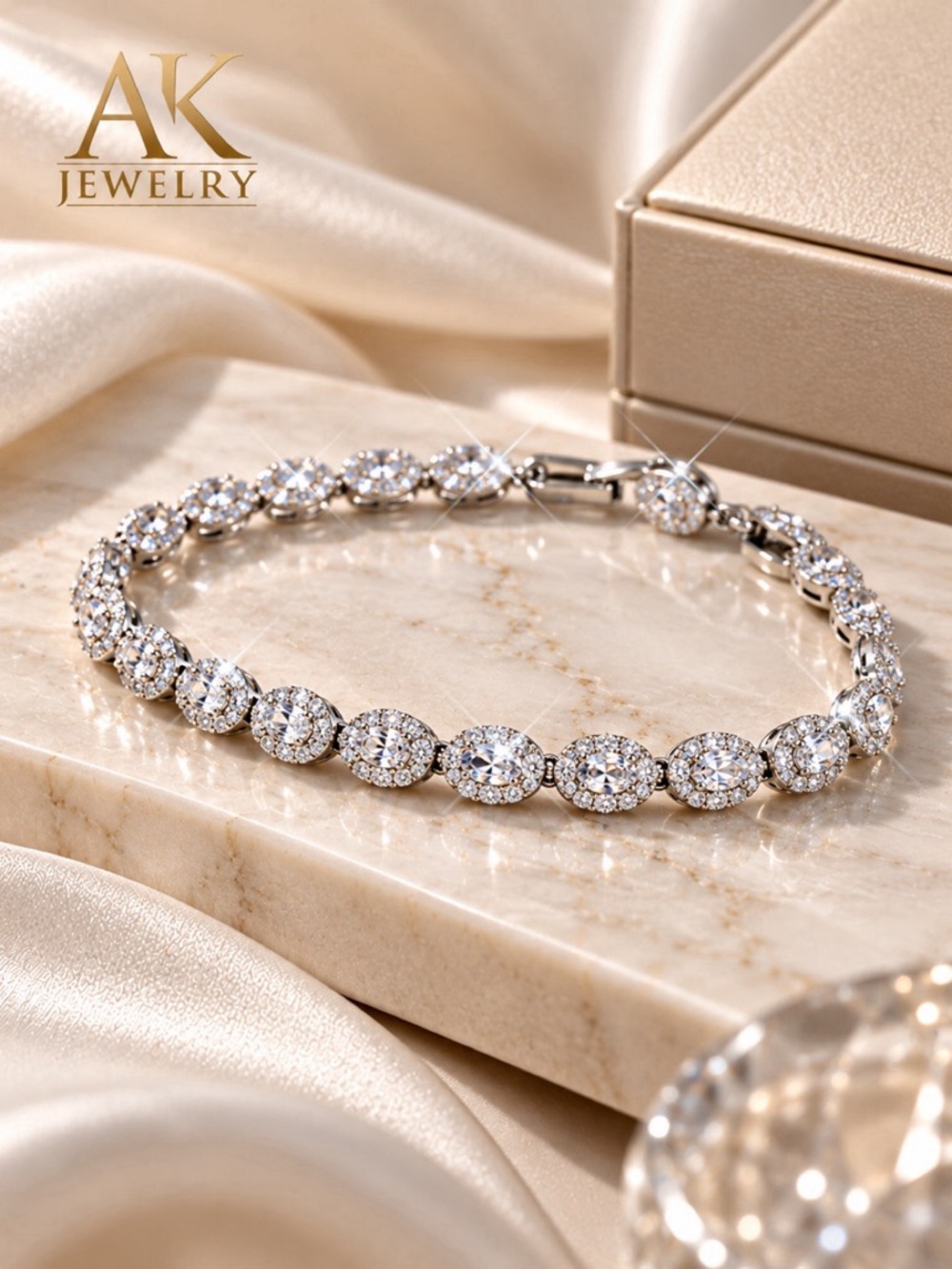 💎 LUXURY Brilliant Oval Halo Diamond Tennis Bracelet w/ Extension | AK Jewelry™